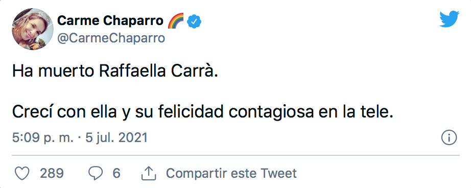 Los famosos se despiden de Raffaella Carrà en redes sociales