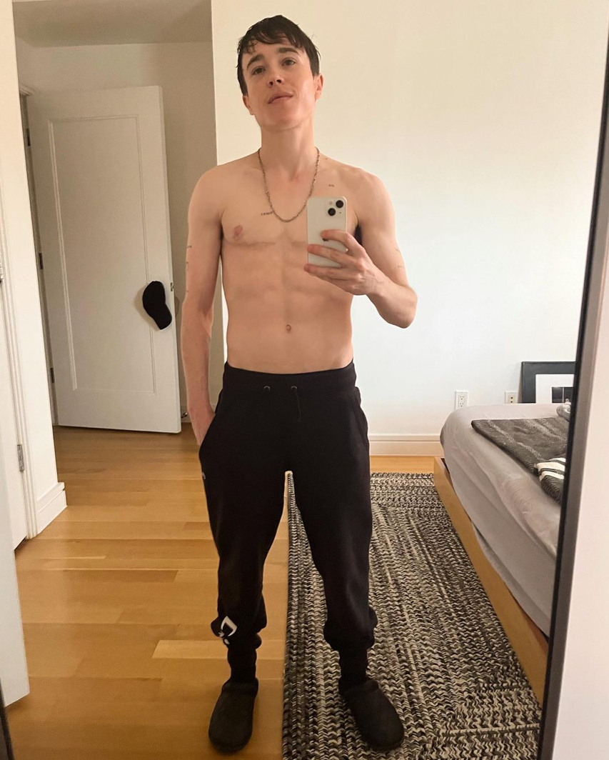 Elliot Page presume de cuerpazo sin camiseta en su nueva publicación de Instagram