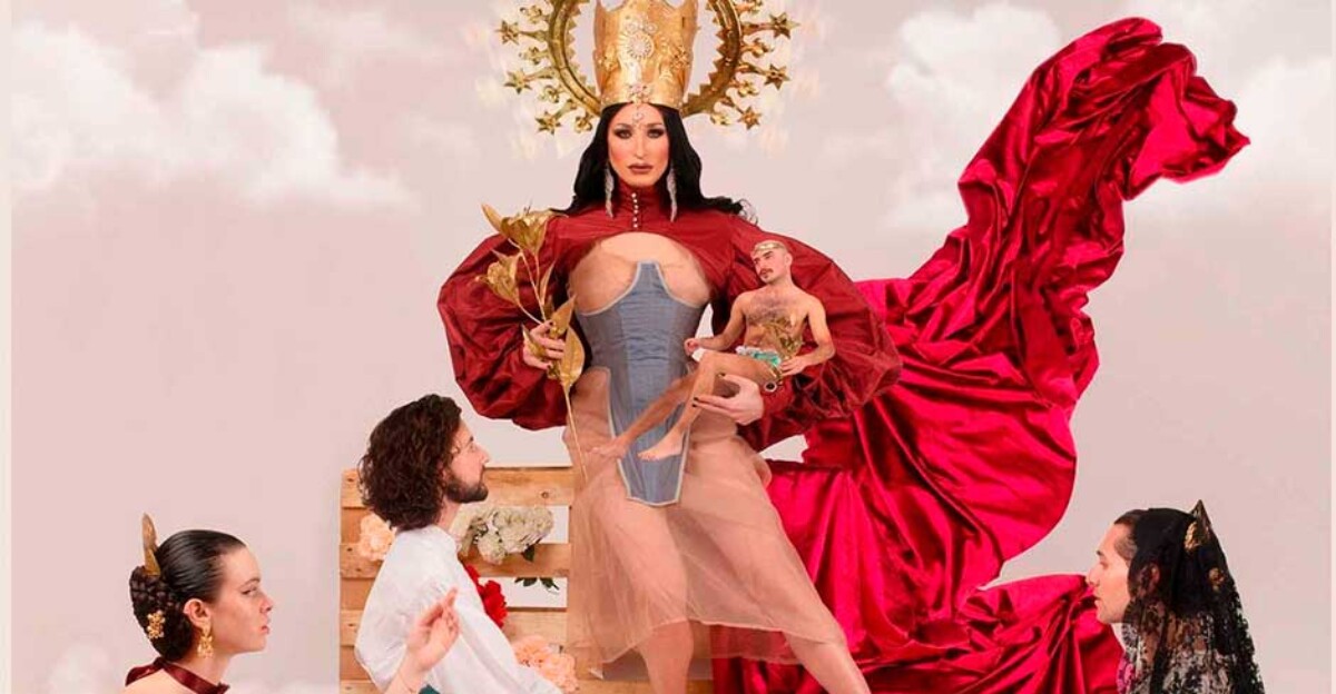 Una Virgen de los Desamparados drag en el cartel de las Fallas de Valencia de la sala Piccadilly