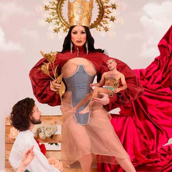 Una Virgen de los Desamparados drag en el cartel de las Fallas de Valencia de la sala Piccadilly