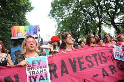 Manifestantes pidiendo la Ley Integral Trans