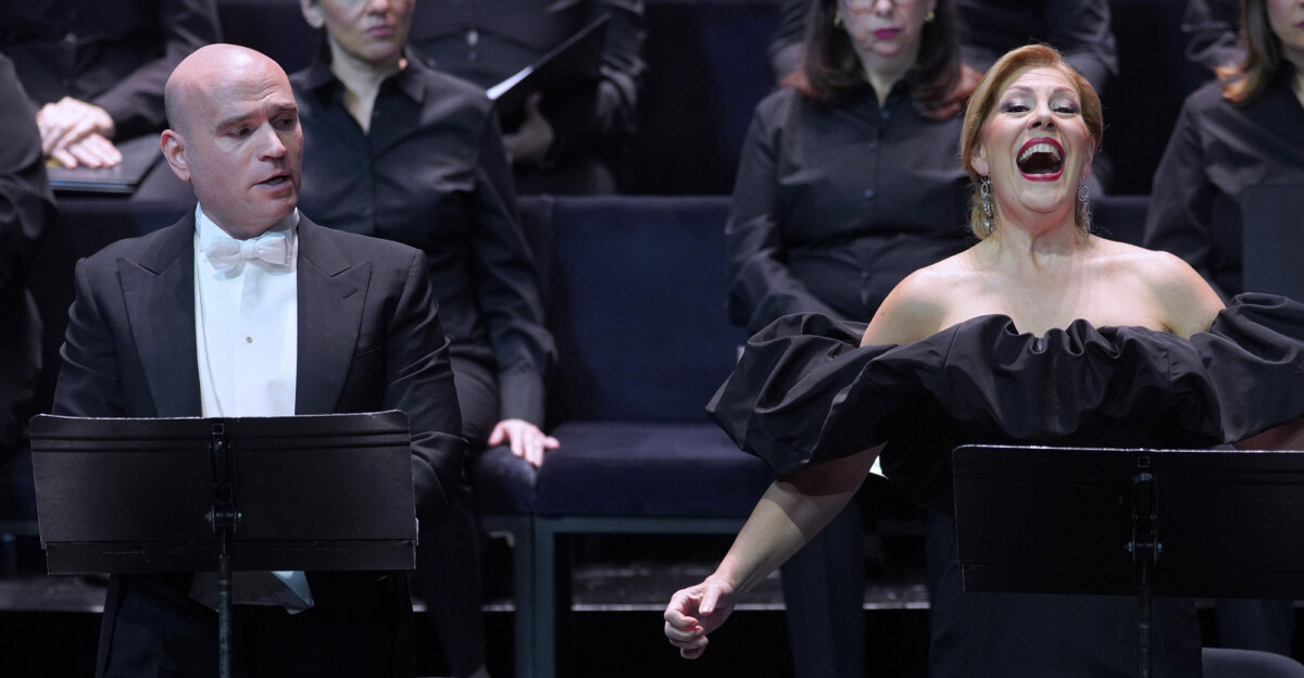 Michael Fabiano y Sondra Radvanovsky en 'Attila', de Verdi, en el Teatro Real, donde subió al escenario en versión concierto. Foto: Javier del Real.