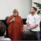 Marichu Fresno y Diego Schattenhofer en la presentación de La magia de la carne de cabra madurada, en el Hotel Escuela de Santa Cruz de Tenerife.