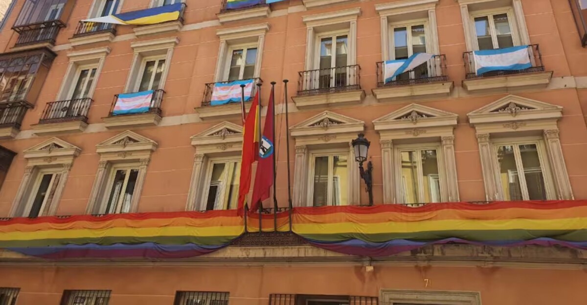 Más Madrid y PSOE colocaron la bandera arcoíris en el edificio de grupos en 2022