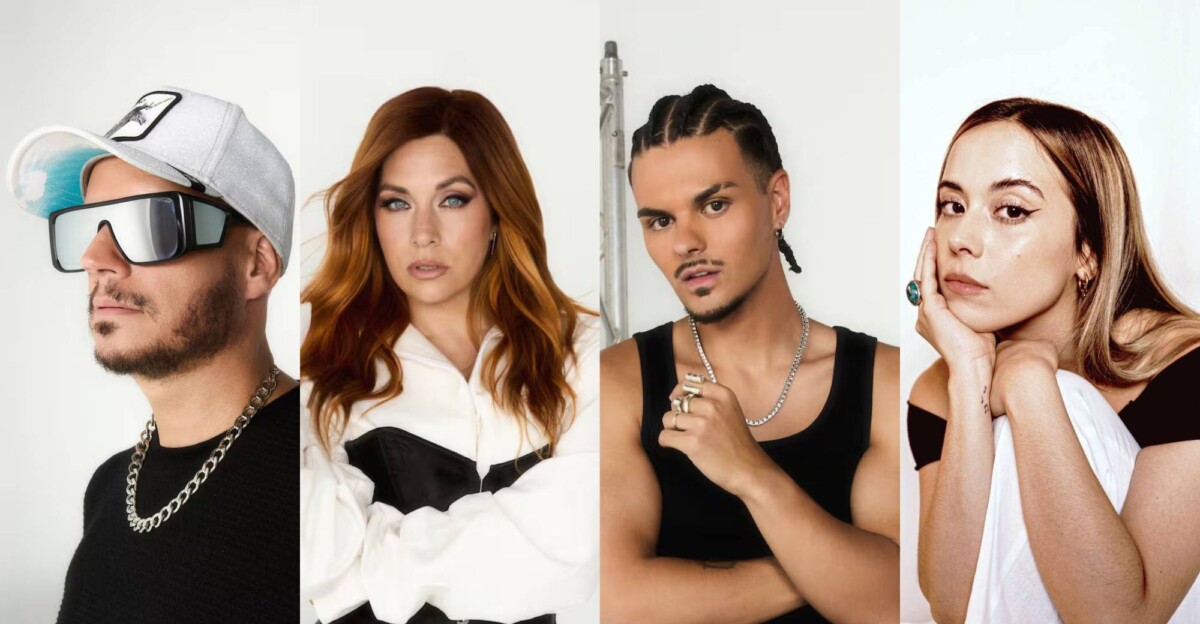 Guille Milkyway, Leire Martínez, Abraham Mateo y Cris Regatero. Foto: Prime Video.