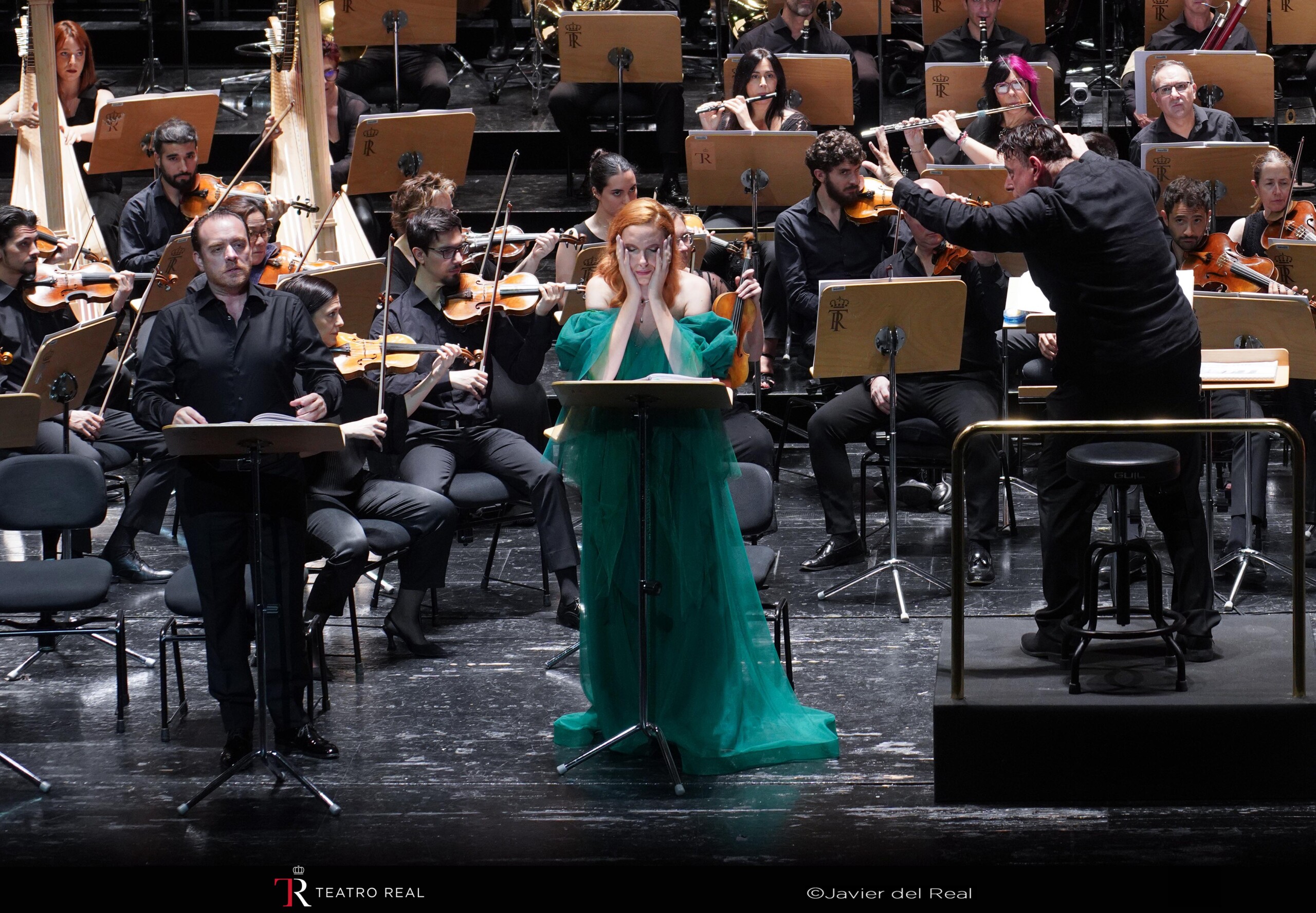 Francesco Meli (Oronte), Lidia Fridman (Giselda) en un momento de I Lombardi alla Prima Crociata, de Vedi, en el Teatro Real. Foto: Javier del Real.