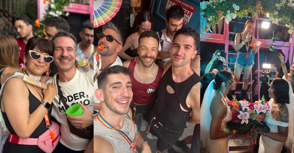Gritando amor desde la carroza del Orgullo de Madrid.