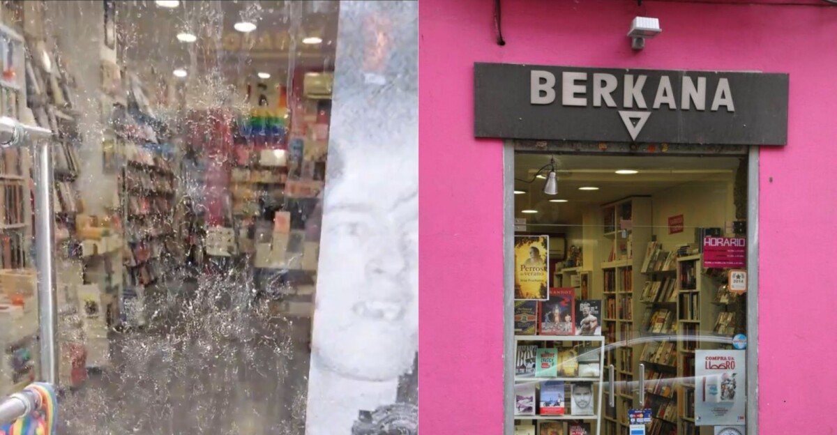 Arrojan un líquido al escaparate de la librería LGTBIQ+ Berkana