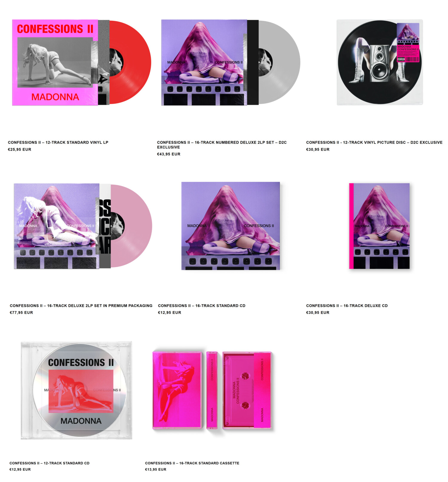Variantes a la venta de 'Confessions II" de Madonna