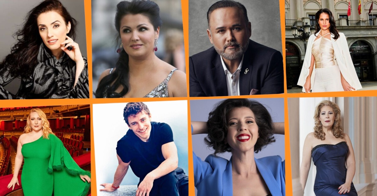 Lluvia de súper estrellas en la nueva temporada: Ermonela Jaho. Anna Netrebko, Javier Camarena, Sara Blanc,Saioa Hernández, Jakub Józef Orliński, Lisette Oropesa y Sondra Radvanovsky (de izquiera a derecha y de arriba a abajo) entre otras.