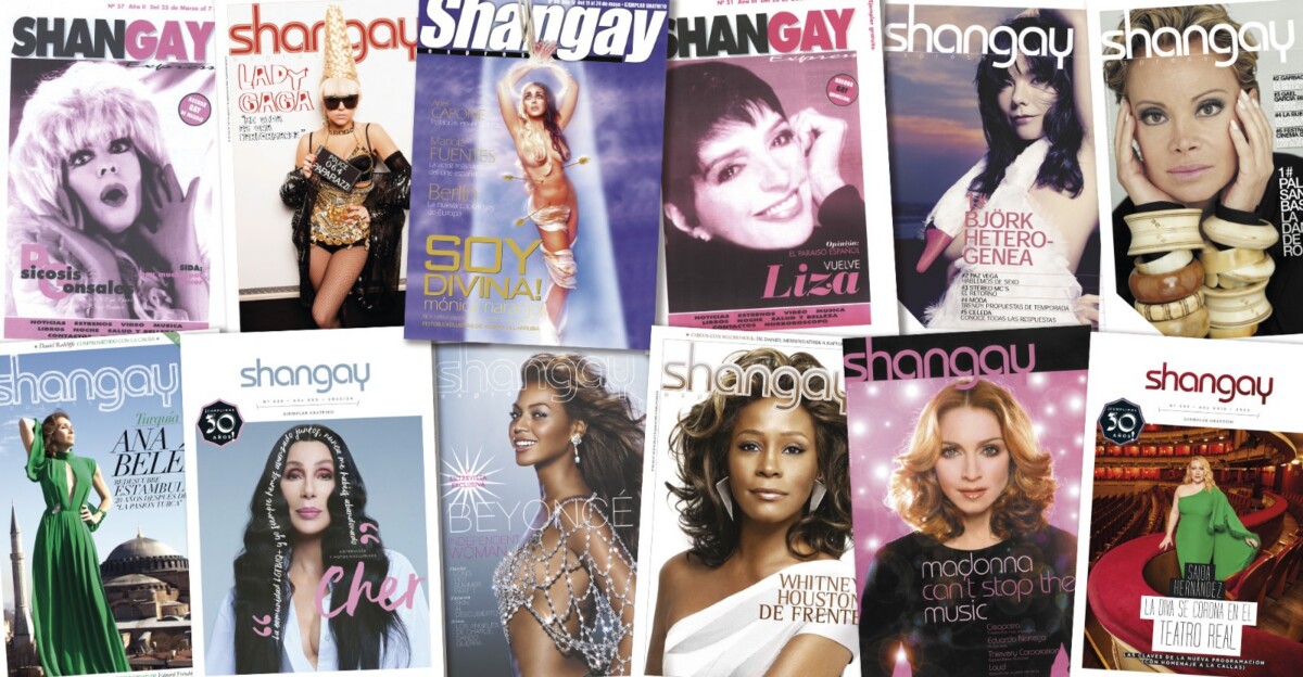 Fotomontaje de algunas de las portadas de 'Shangay' a lo largo de estos casi treinta y cinco años.