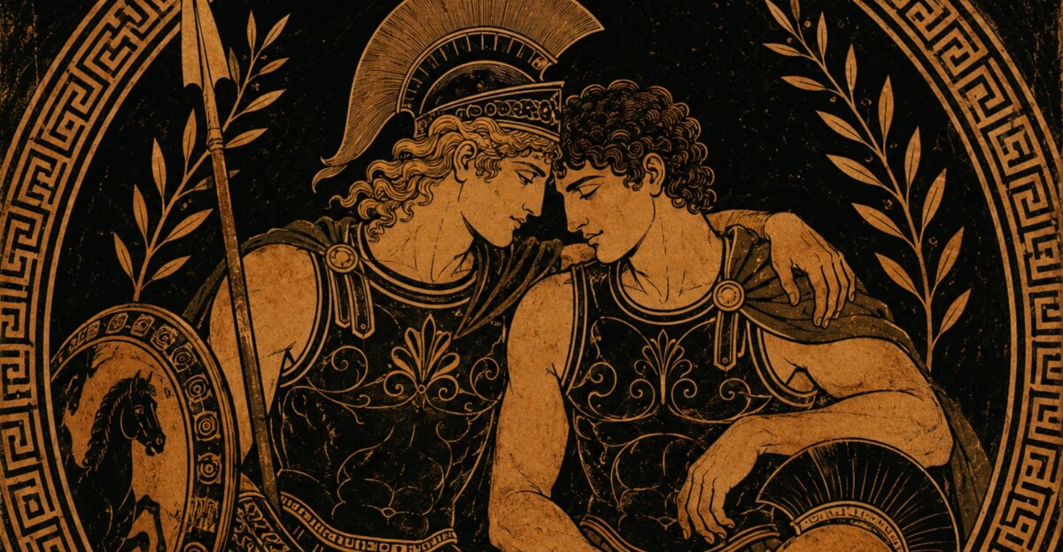 Representación digital de Aquiles y Patroclo.